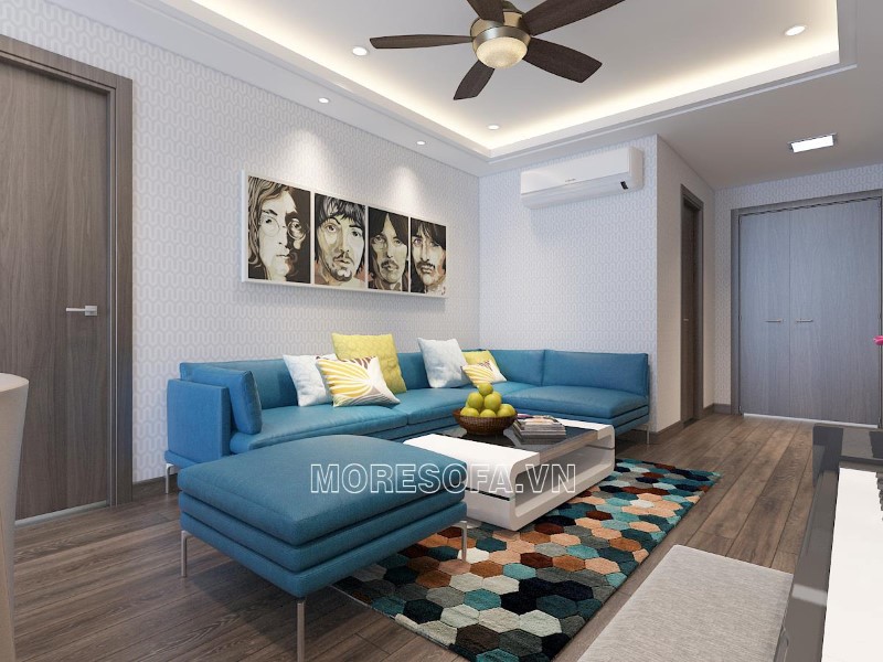 Ghế sofa góc da màu xanh đẹp